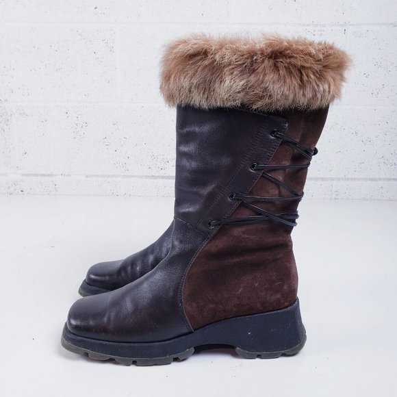 Blondo Boots Brown Leather Fur Trim Square Toe Mid-Calf Boots Womens 8.5 - Picture 2 of 8